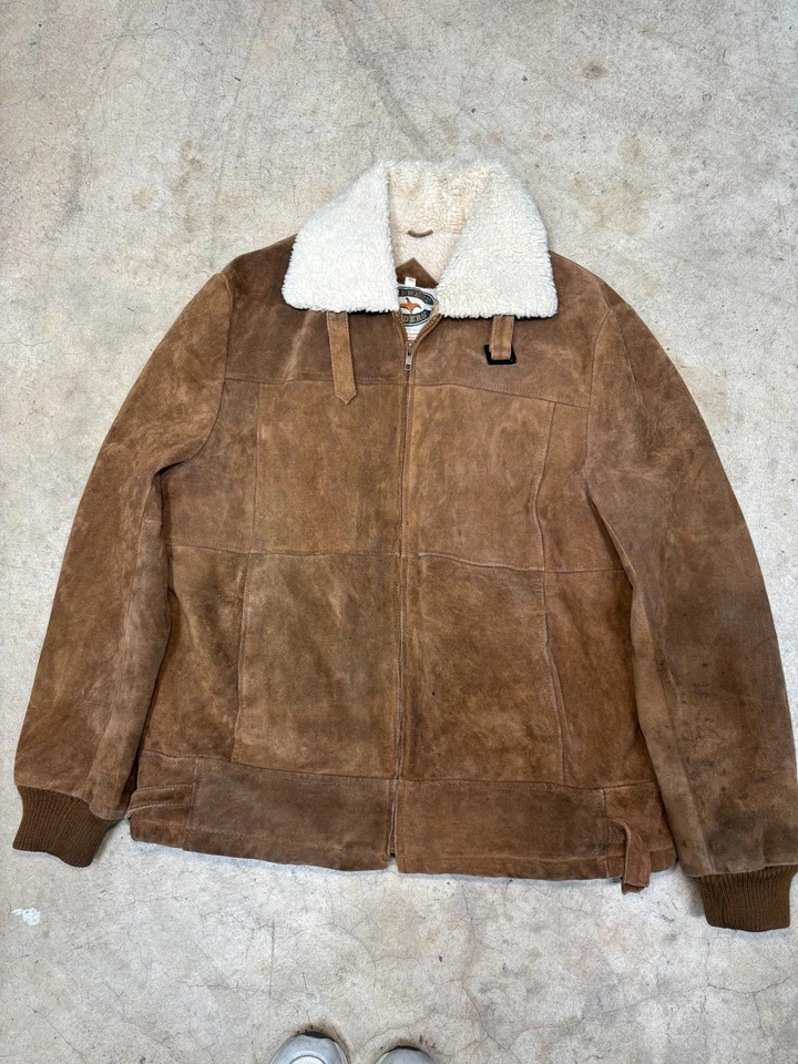 Chaqueta Bomber Vintage Midwest Traders Cuero Genuino Gamuza | Cuello Sherpa Foto 2 de 4