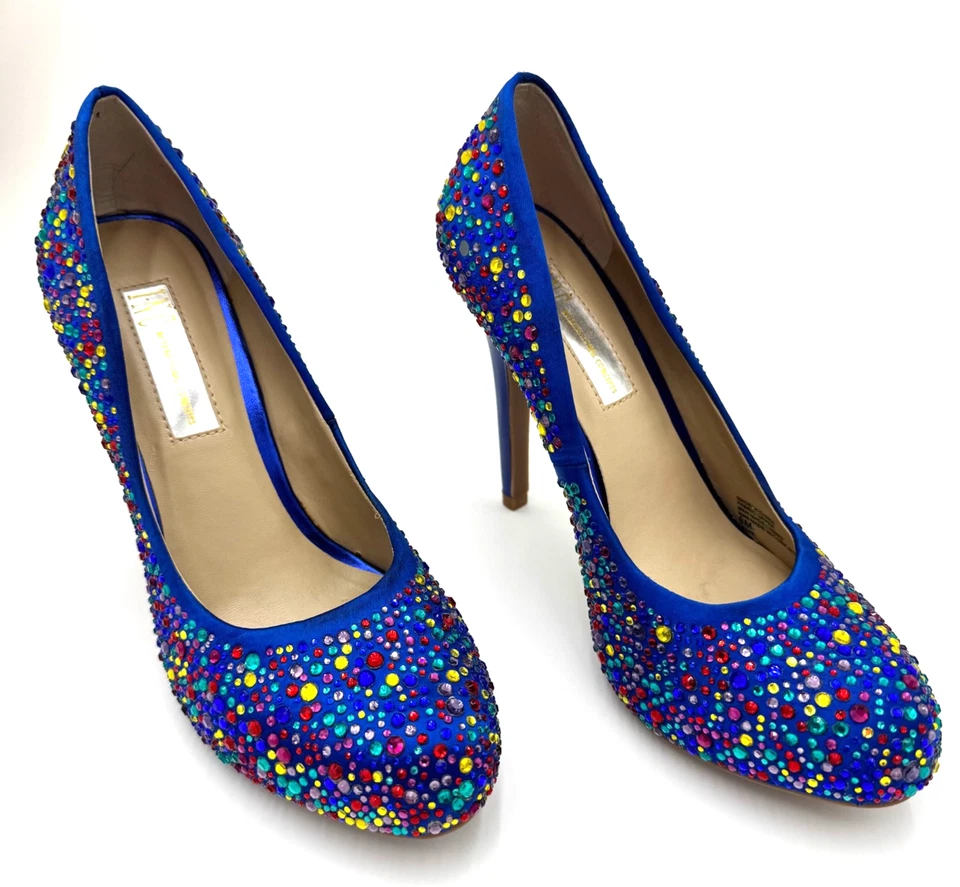 Zapatos de salón INC para mujer talla 6M azul real multicolor estrás tacón alto buenos Foto 2 de 4