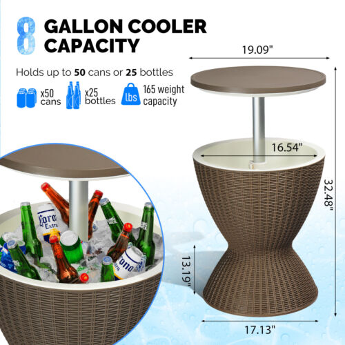 Height Adjustable Outdoor Cooler Table 8 Gallon Ice Beer Wine Patio Bar Coffee - Picture 2 of 12