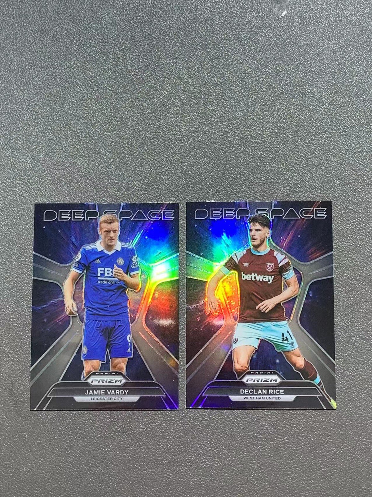 2022 Prizm EPL Soccer Jamie Vardy Declan Rice Deep Space Silver Insert SP!