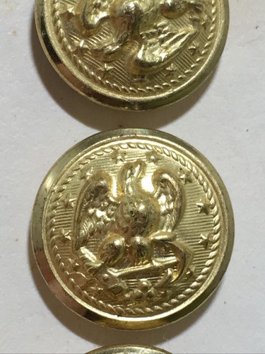Navy Gold Metal Button Eagle Holding Anchor 13 Stars 3 Cannonballs La Mode 5/8" - Picture 2 of 4