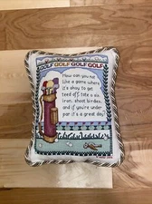 Vintage Hand Crafted Embroidered Throw Pillow Golf Theme