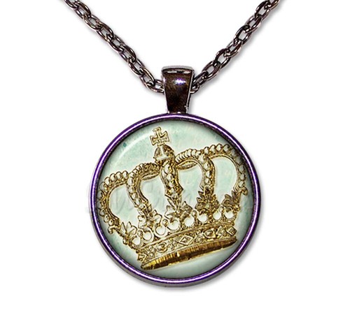 Royal Golden Crown Queen - Handmade ROUND Glass Pendant Necklace - Picture 10 of 10