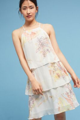 anthropologie white beaded flower dress Anthropologie White Floral The Peregrine Tiered Deco Midi Floral Dress With  Fluttered Cap Sleeves