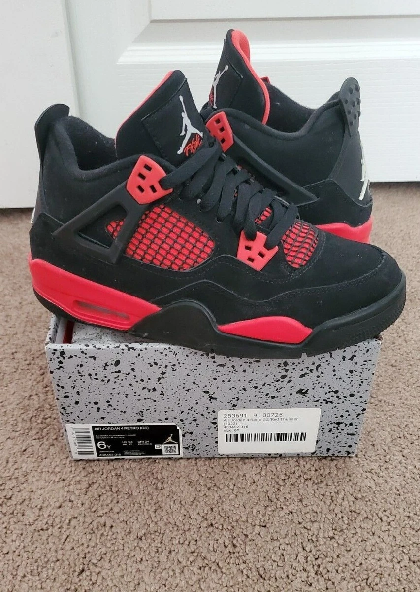 USED Nike Air Jordan 4 Retro Red Thunder GS 408452 016 black bred youth 6Y