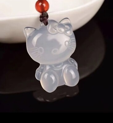 Stylish Agate Chalcedony Mini Hello Kitty Pendant Comes In A Gift Box For Women