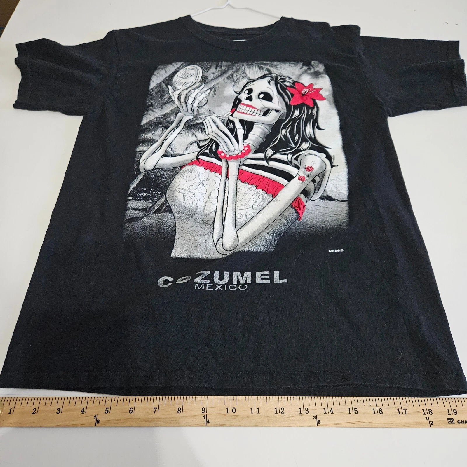 Tan Tan Blue Tee Shirt Skelton Bar Cozumel Mexico Adult Medium Graphic Print