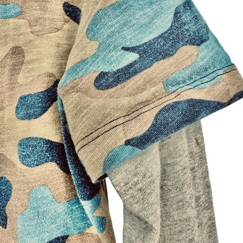 Lands End Layered Look T-Shirt Boys S 8 Camouflage Long-Sleeve Cotton Blue Beige - Picture 7 of 7