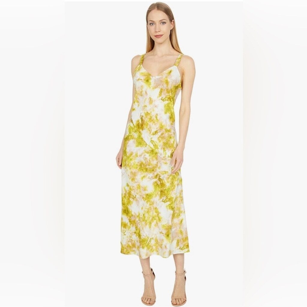 Joie Maple Yellow and Cream Patterned Midi Dress Silk XS EUC