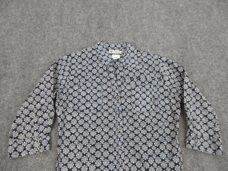 Camisa Columbia Mujer Adulto Mediana Azul Floral Abotonada Ligera Informal Logo Foto 3 de 4