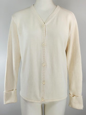 Eddie Bauer Cardigan Sweater - Size L - Ivory / Light Beige - 100 Cotton