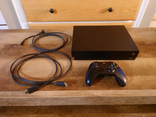 Microsoft Xbox One X with cables & controller