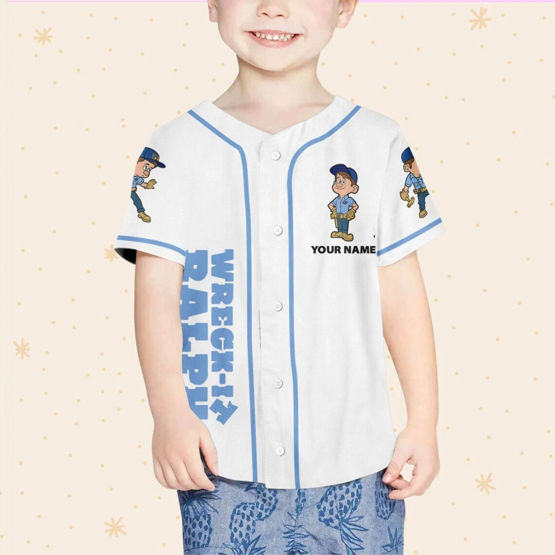 Custom Disney Wreck it Ralph Felix Simple, Custom Baseball Jersey