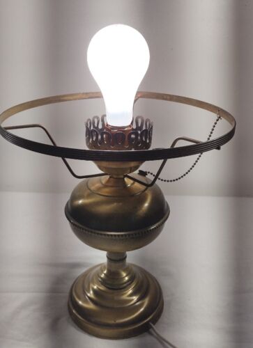 Vintage Arts And Crafts Brass Electric Stained Glass Hurricane Lamp Farmhouse - Picture 4 of 20