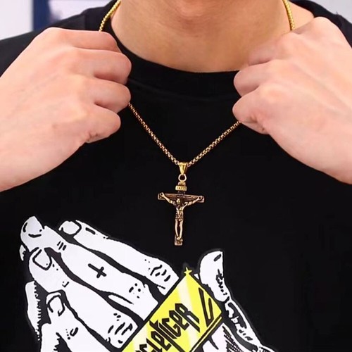 Men Stainless Steel Gold Silver Black Jesus Crucifix Pendant Chain Necklace AU - Picture 4 of 15