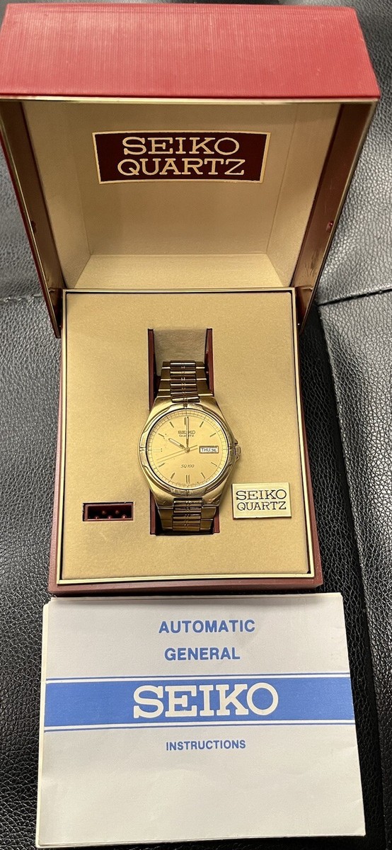 Working 1980's Vintage Seiko sq 100 gold mens watch w date +
