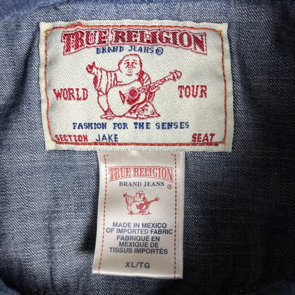 True Religion Jake Shirt Mens XL Slim Fit Blue Denim Pearl Snap Long Slv Cowboy - Image 3 of 4