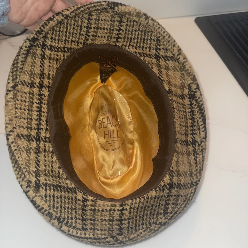 True Vintage Beacon Hill Plaid Tweed Fedora Hat Beige Black Olive large  - Image 3 of 4
