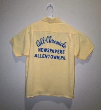 VTG 60s Nat Nast Bowling Shirt Mens Yellow SS Rayon Single Stitch Rockabilly M/L