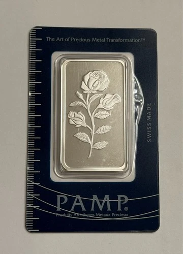 PAMP Suisse 1 oz .999 Fine Silver Rose “Rosa” Bar in Assay Card