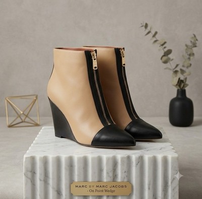 Marc by Marc Jacobs On Point Wedge Colorblock Leather Ankle Booties Zip EU 37.5
