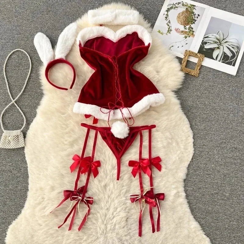 Mujeres Navidad Ribete de Piel Sexy Lencería Mrs.Claus Elegante Mini Vestido Juegos con disfraces Conjunto Foto 2 de 4