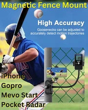 Camera Fence Mount for Baseball, Fits Mevo GoPro iPhone, 1/4" & Radar Clip