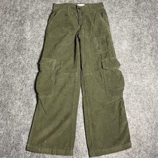 Angel Kiss Olive Green Corduroy Cargo Pants Women Size 1/25 Regular Wide Leg
