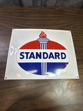 Standard Oil & Gas Porcelain Enamel Steel Sign 16” X 13” Reproduction