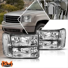 For 07-14 GMC Sierra GMT900 Chrome Housing Headlight Clear Corner Signal Lamps