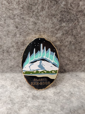 #ad Vintage 2003 Alaska Gold Tone Enamel Pin Mountains Northern Lights $14.99