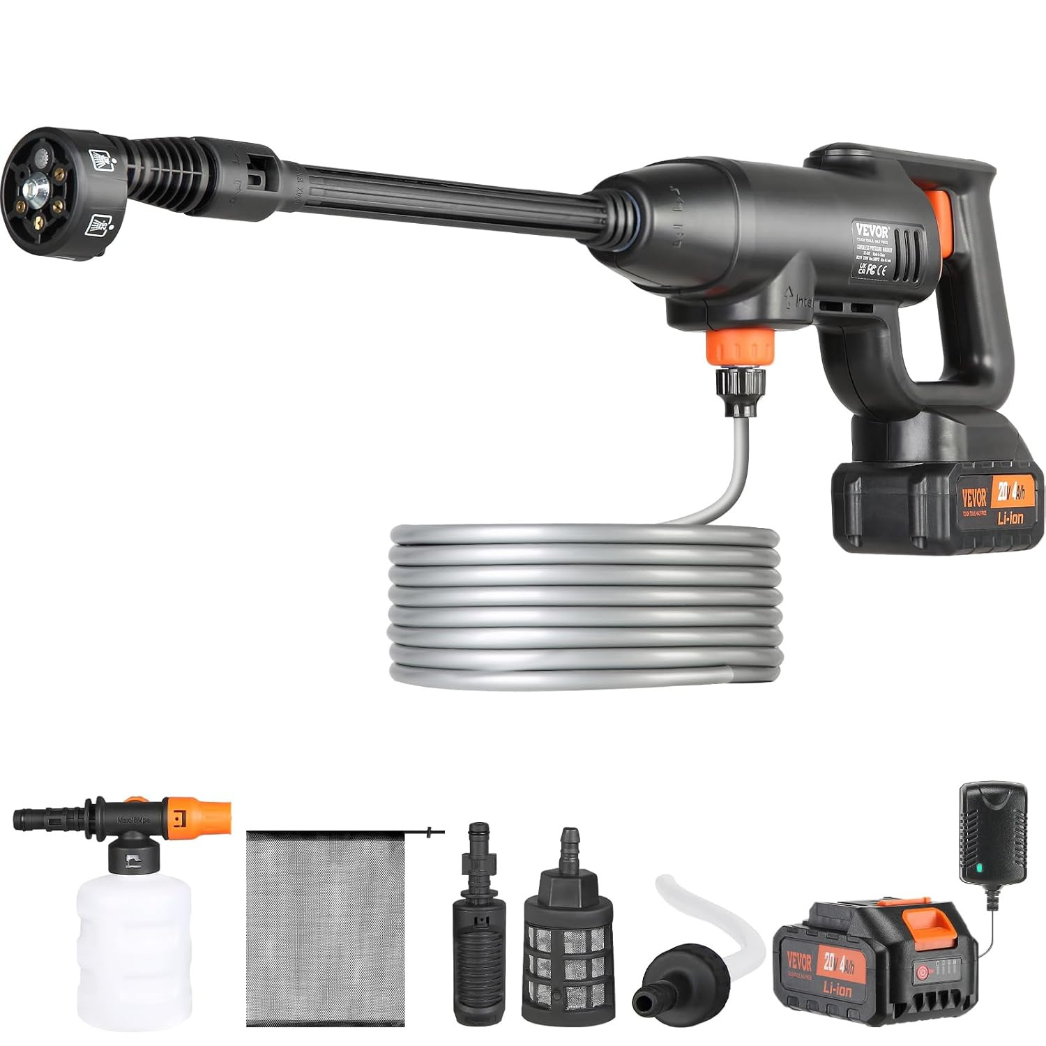 Idropulitrice Portatile Senza Fili Da 580 PSI 1,1 GPM Ad Alta Pressione Con Batt