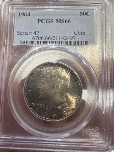 1964 Kennedy Half Dollar 50c Pcgs Ms66 Old Holder