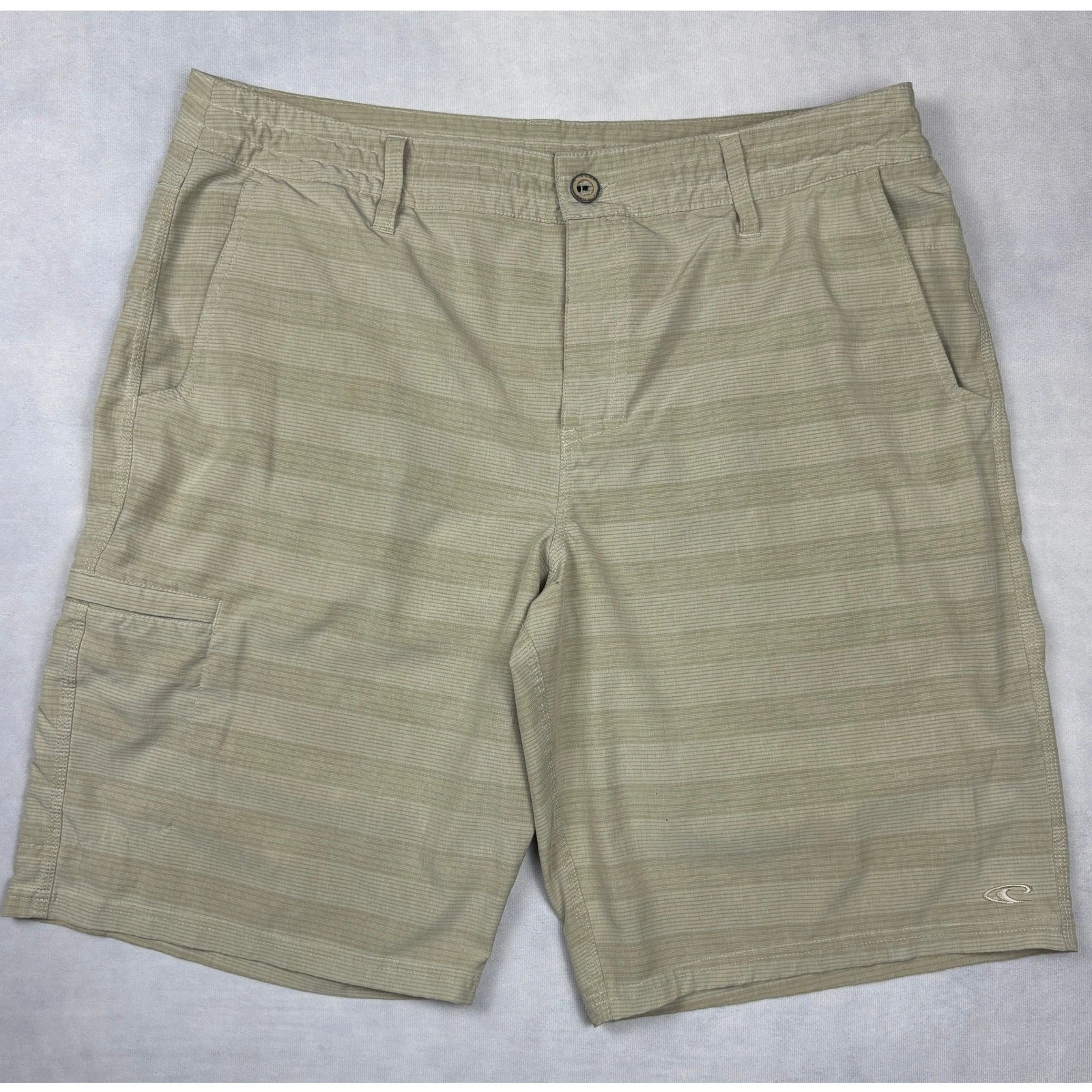 O'Neill Mens Hybrid Shorts Size 36 Khaki Tan Striped Performance A105A311PS