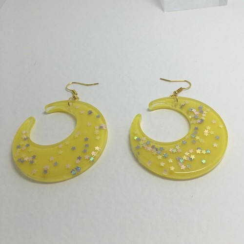 Large crescent moon earrings, Star Glitte , Acrylic Earrings - Picture 18 of 60