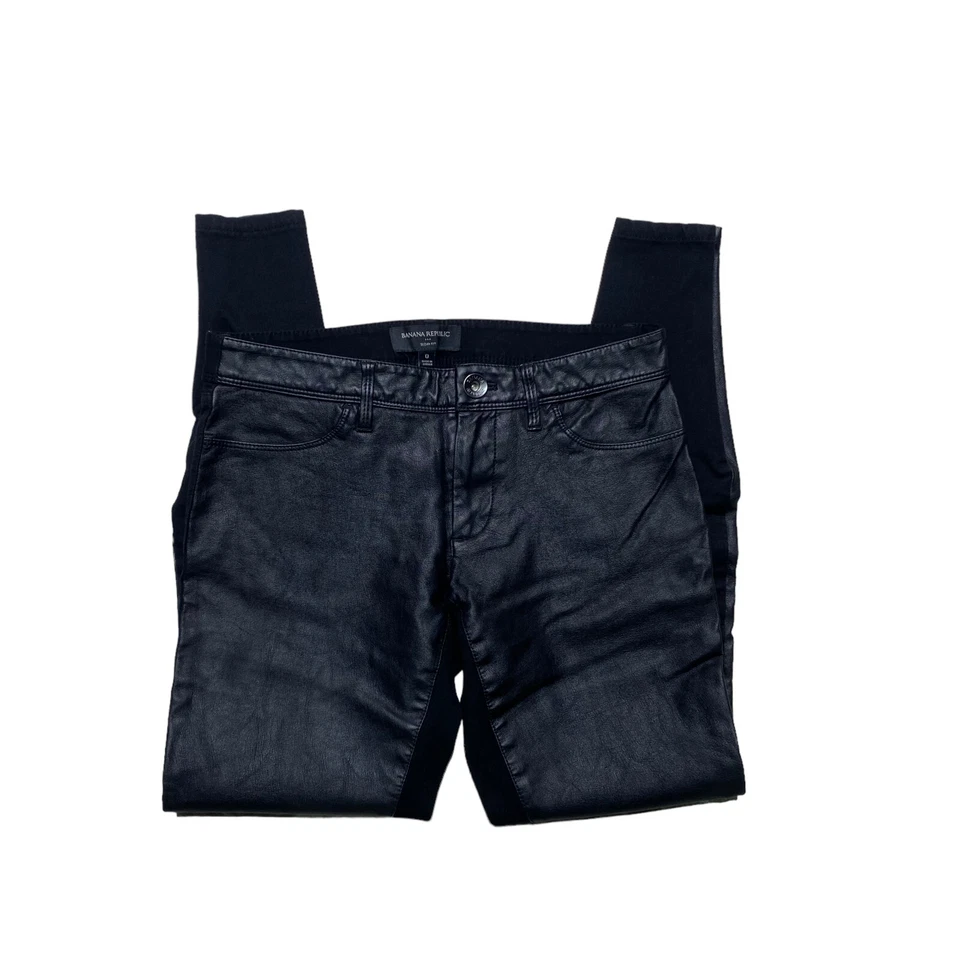 Banana Republic Sloan Fit Faux Leather Pants Womens Size 0 Black Low Rise - Image 4 of 4