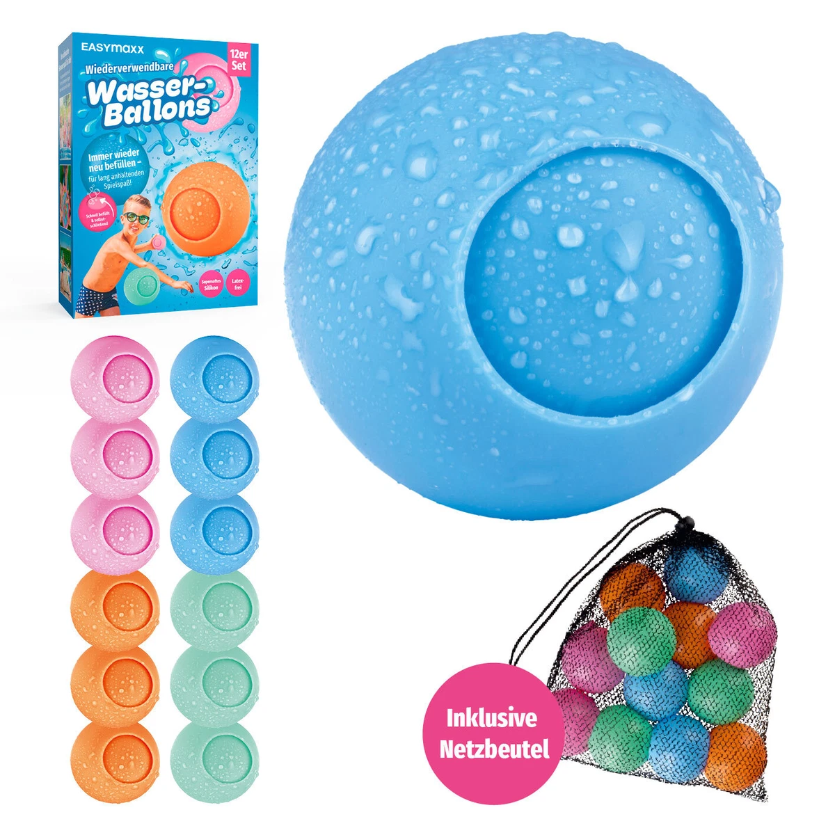 EASYmaxx Wasserbomben 12er Set wiederverwendbar Silikon Wasser  