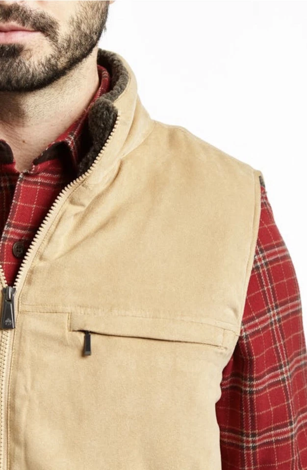 Rainforest Mens Faux Micro Suede Faux Shearling Lined Tan Vest sz XL NEW - Image 3 of 4