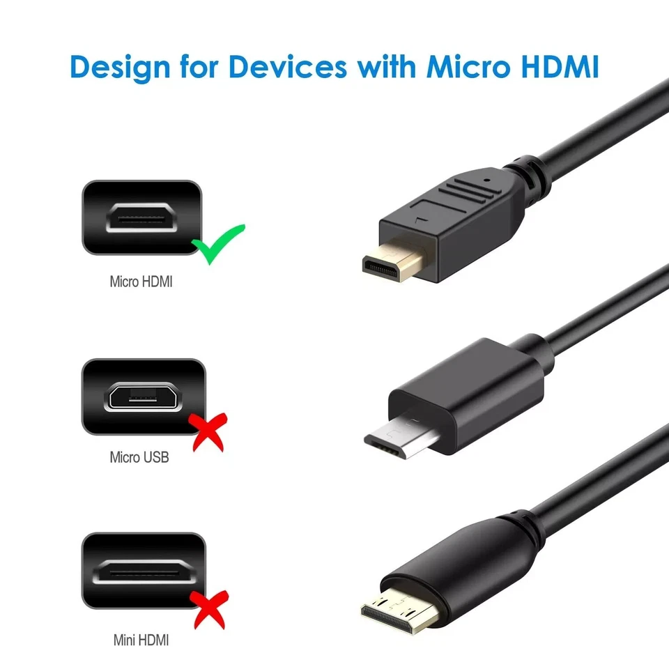LENOVO IDEATAB A2109 MICRO HDMI TO HDMI CABLE TO CONNECT TO TV HDTV 3D 1080P 4K - Image 3 of 4