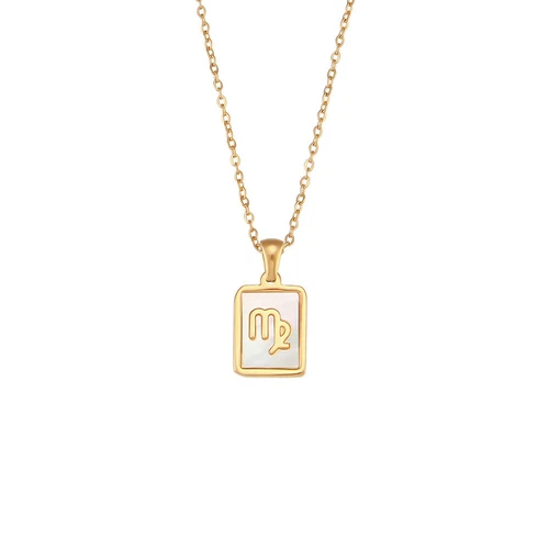 1pc Gold 304 Stainless Steel Twelve Constellations Shell Pendant Necklace - Picture 30 of 35