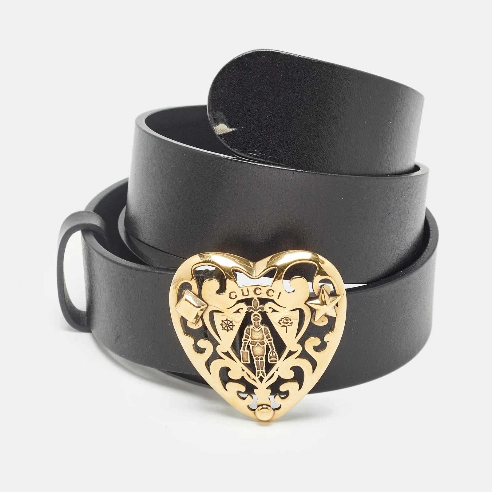 Ceinture boucle hystérie cuir noir Gucci 90 cm