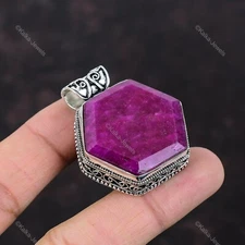 Gift For Her 925 Sterling Silver Natural Kashmir Rubi Gemstone Pendant Vintage