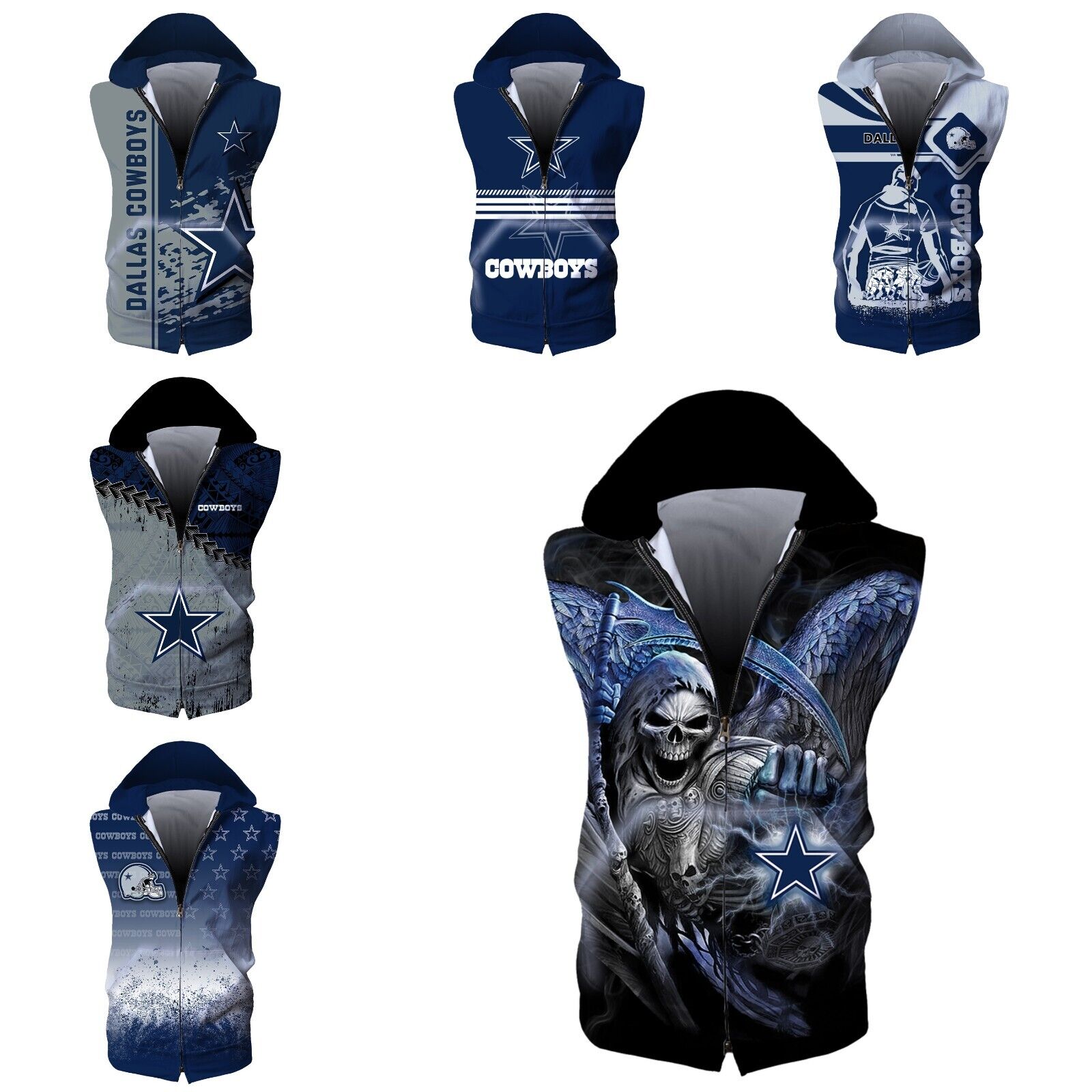 Dallas Cowboys Men Tank Tops Hoodie Zip Up Jacket Sleeveless Sweatshirt  Gifts