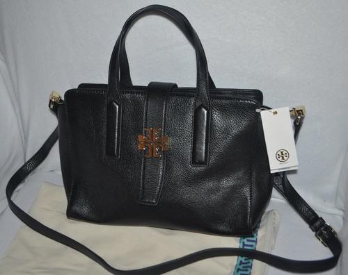 NWTS Tory Burch PLAQUE Convertible Satchel Crossbody Shoulder Bag BLACK Leather - Picture 2 of 9