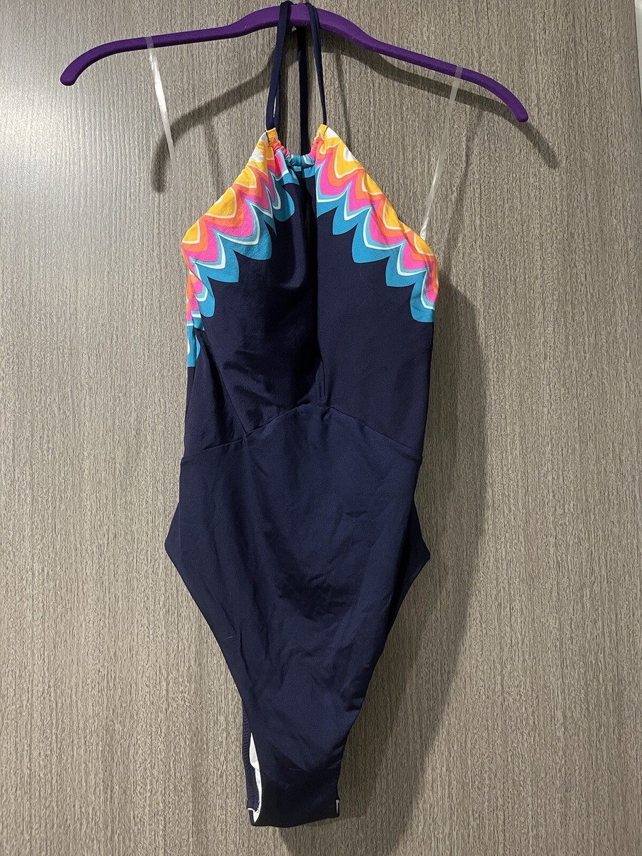 Sunshine 79 NWT One Piece Swimsuit Size 6, Blue With Rainbow Trim