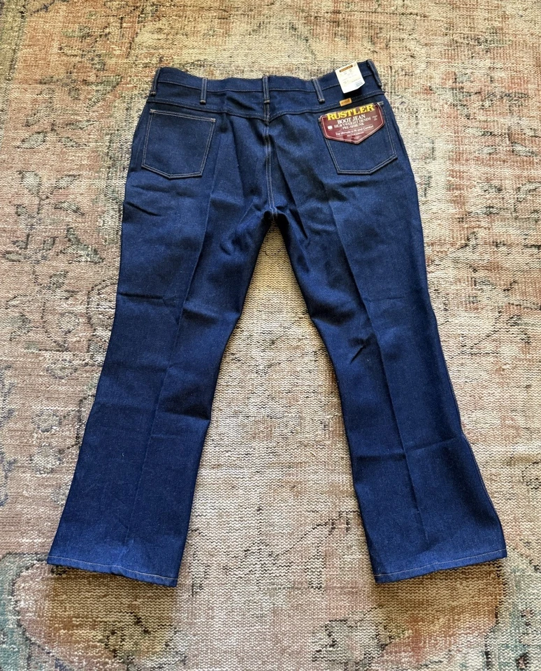 Pantalones de mezclilla Rustler Wrangler Boot vintage de colección sin usar sin lavar Western Foto 2 de 4