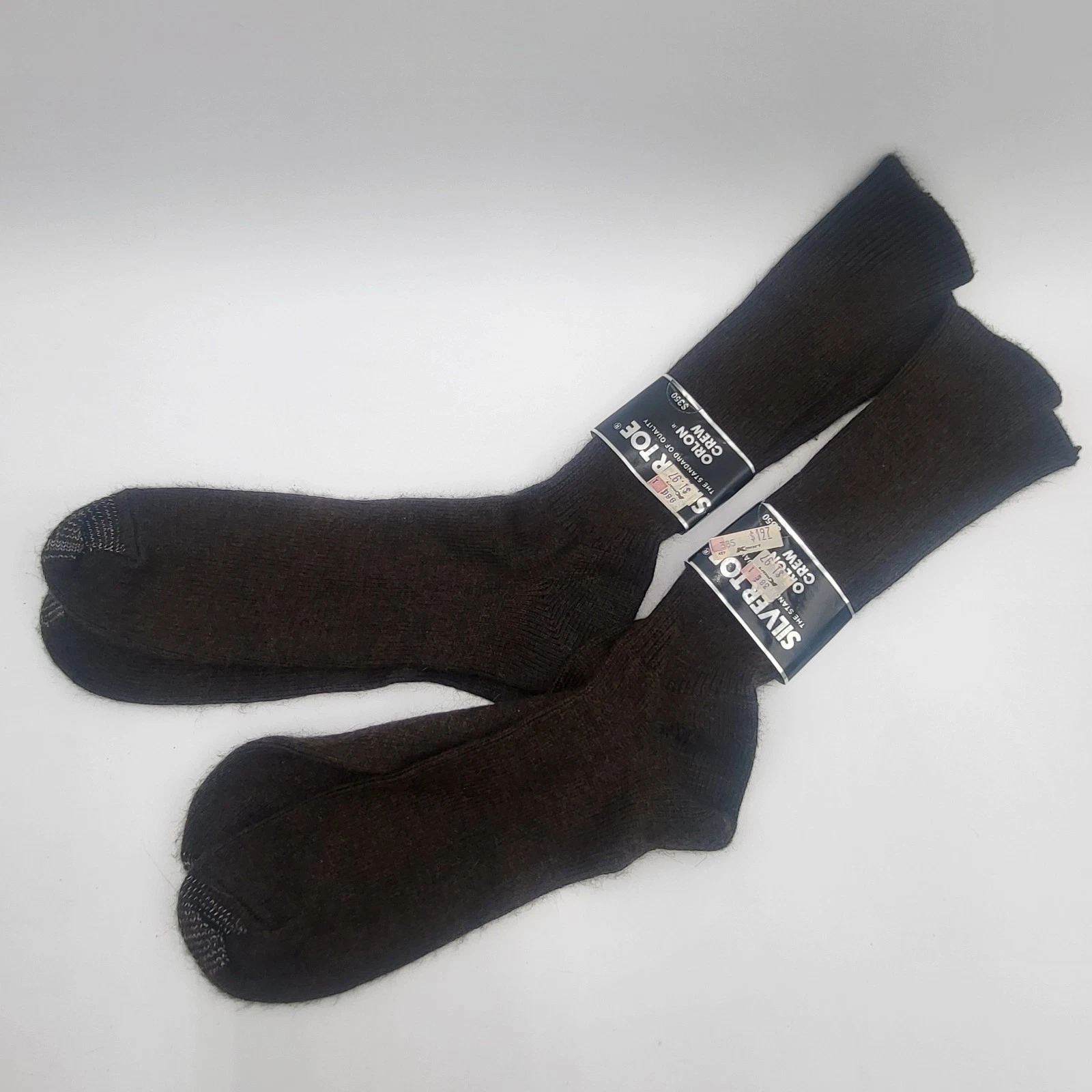 2 Pairs - Vintage Silver Toe Orlon Crew Style 22115 Brown Size 6.5-12