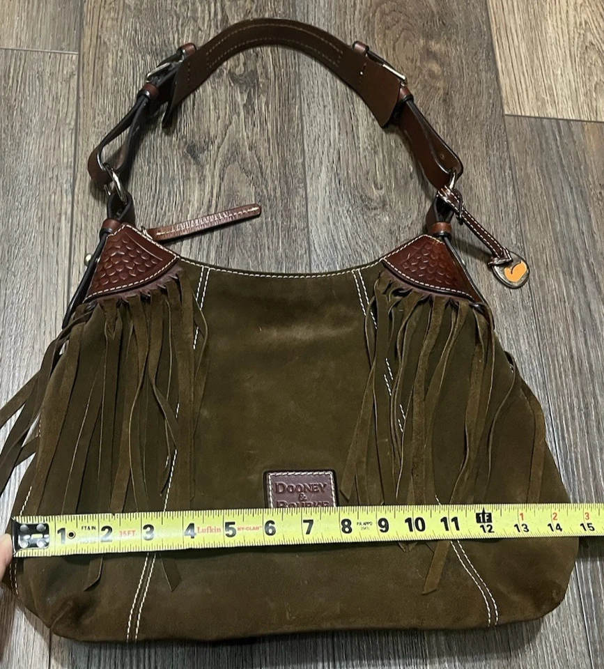 Dooney & Bourke Leather Fringed Suede Hobo Shoulder Bag Brown Purse Western - Image 2 of 4