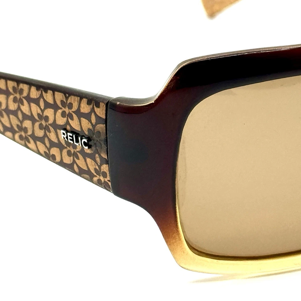 Relic Sunwear Lucy Wrap Sunglasses Brown Floral Etched Designer Fashion Frame - Image 2 of 4