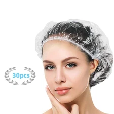 30PCS Disposable Shower Caps, Large Thick Clear Waterproof Shower Cap for Women,
